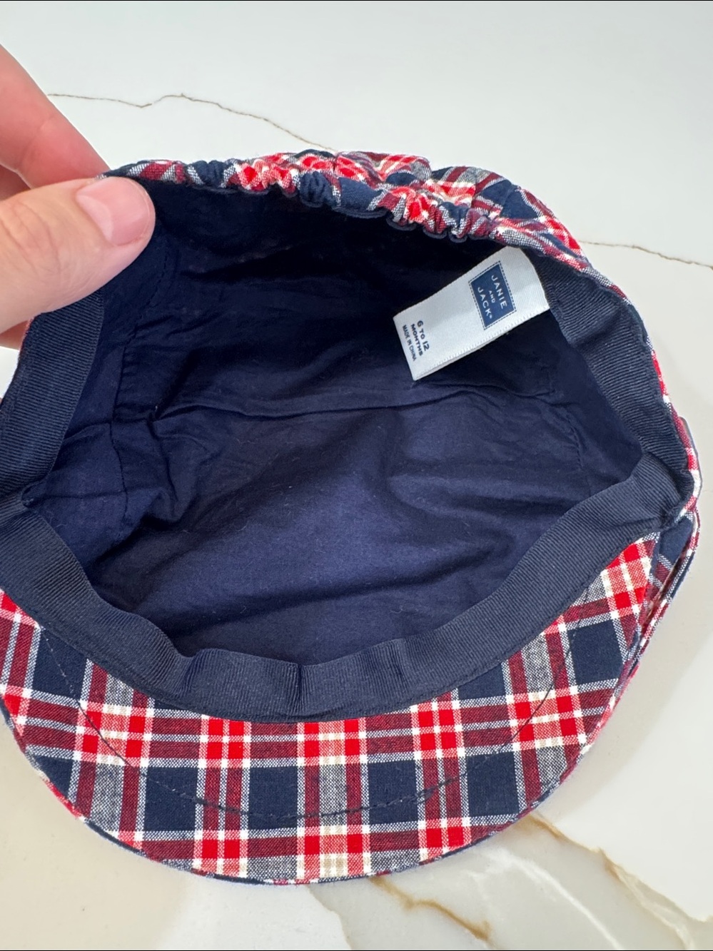 Janie and Jack Red Navy Plaid Newsboy Cap - Picture 13 of 16